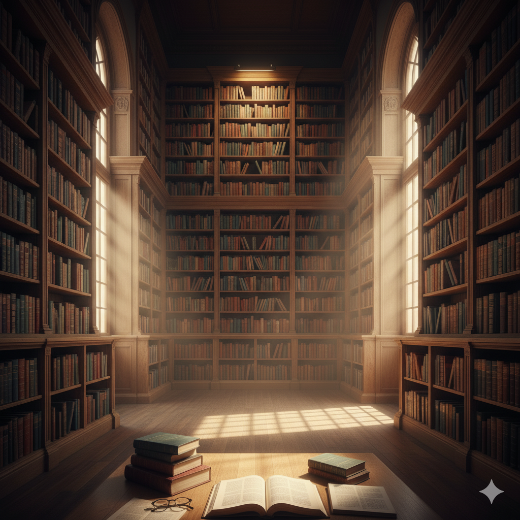 A collection of books in a library, symbolizing knowledge and education at Aims Coaching Centre.